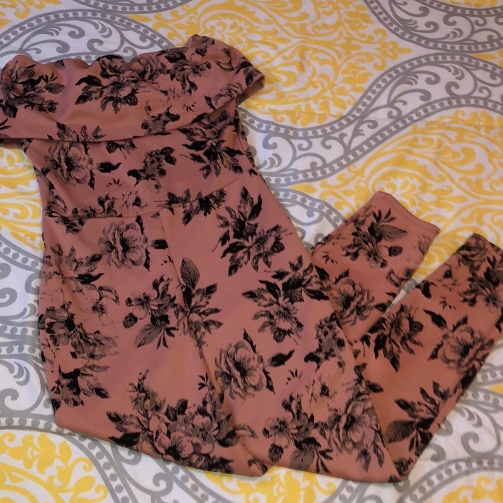 Fashion Nova Off Shoulder Floral Jumpsuit